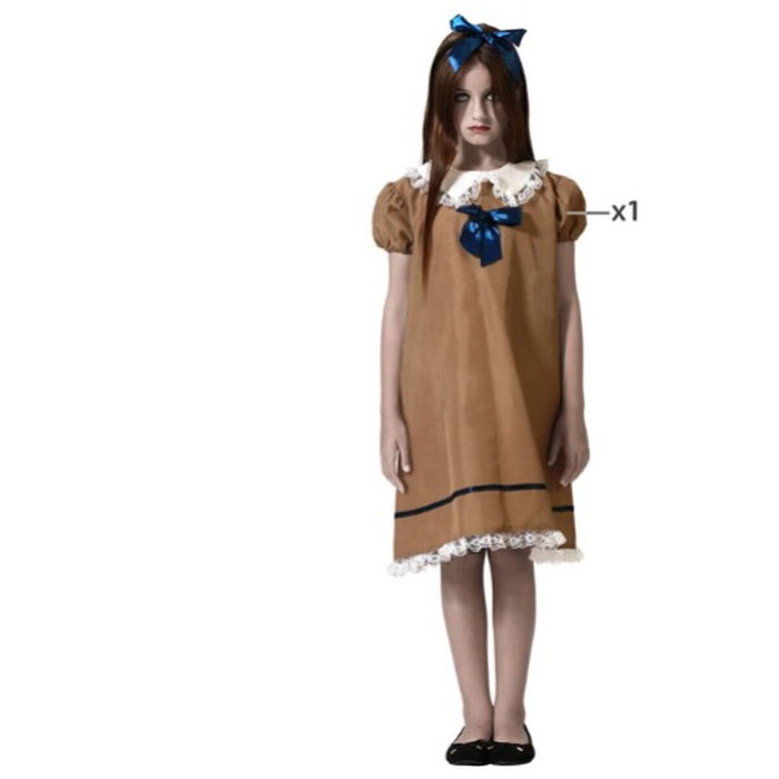 Disfraz Muñeca Marrón Con Lazo Azul Para Niña 7-9 Años Disfraz Muñeca Marrón Con Lazo Azul Para Niña 7-9 Años