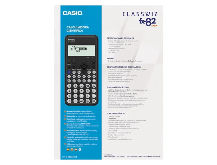 Casio FX-82 SP CW ClassWiz Calculadora Científica Negra