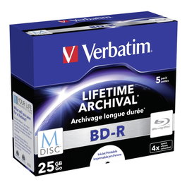 Verbatim M-Disc BD-R Blu-Ray 25GB 4x Imprimible (5 Pack Jewel Case)
