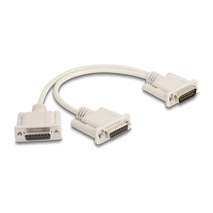 DeLOCK 65833 Adaptador Y-Kabel Splitter D-Sub 15 Pin Macho a 2 x DB-15 Hembra con Tornillos, Beige DeLOCK 65833 Adaptador Y-Kabel Splitter D-Sub 15 Pin Macho a 2 x DB-15 Hembra con Tornillos, Beige