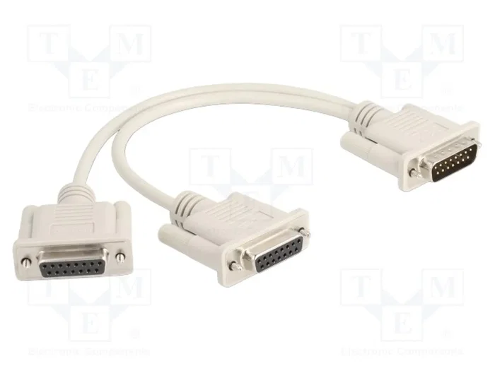 DeLOCK 65833 Adaptador Y-Kabel Splitter D-Sub 15 Pin Macho a 2 x DB-15 Hembra con Tornillos, Beige DeLOCK 65833 Adaptador Y-Kabel Splitter D-Sub 15 Pin Macho a 2 x DB-15 Hembra con Tornillos, Beige