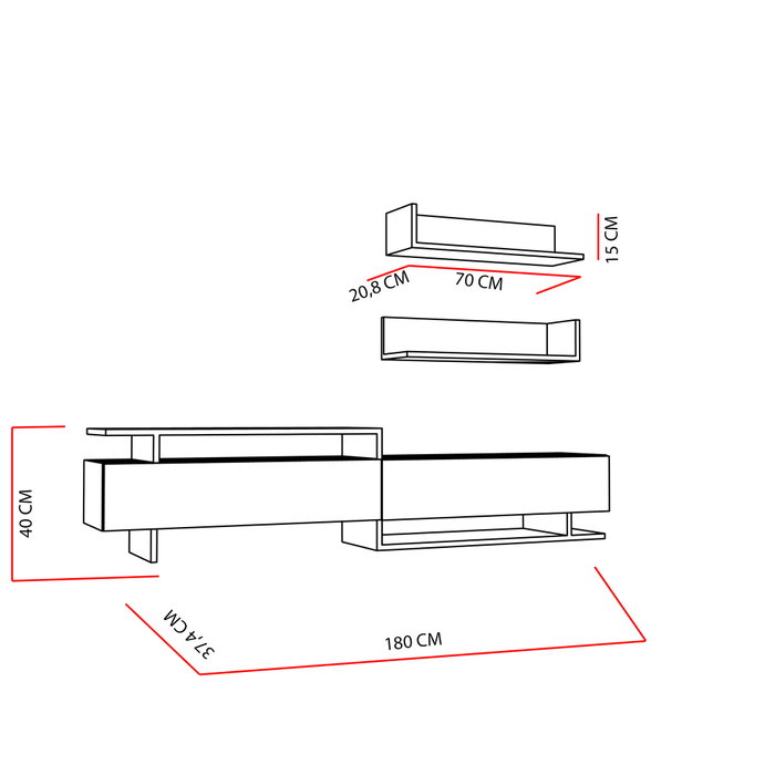 Hanah Home Ayaz Mueble TV Teak y Blanco 180cm x 40cm x 37.4cm Tablero de Partículas Melamina Moderno Elegante