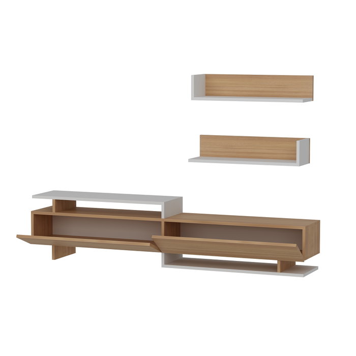 Hanah Home Ayaz Mueble TV Teak y Blanco 180cm x 40cm x 37.4cm Tablero de Partículas Melamina Moderno Elegante