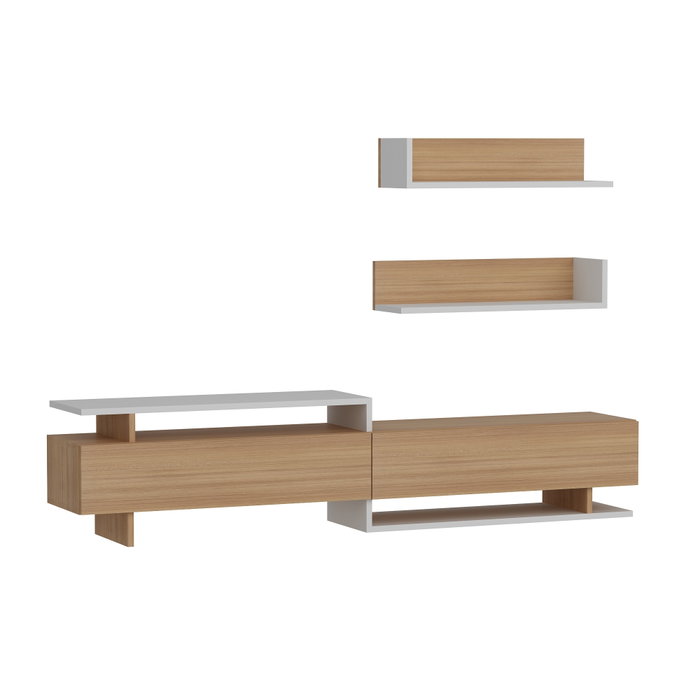 Hanah Home Ayaz Mueble TV Teak y Blanco 180cm x 40cm x 37.4cm Tablero de Partículas Melamina Moderno Elegante