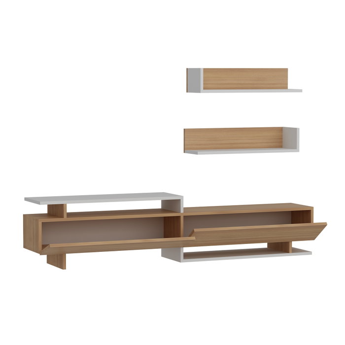 Hanah Home Ayaz Mueble TV Teak y Blanco 180cm x 40cm x 37.4cm Tablero de Partículas Melamina Moderno Elegante