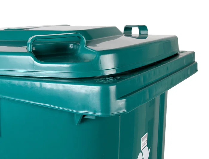 Q-connect Papelera Contenedor de Plástico con Tapa y Ruedas, Verde, 240 Litros, 1040x620x610 mm