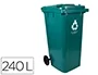 Q-connect Papelera Contenedor de Plástico con Tapa y Ruedas, Verde, 240 Litros, 1040x620x610 mm