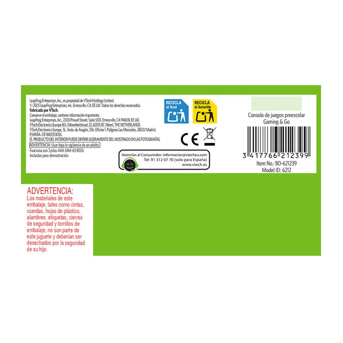 LeapFrog Consola Juegos Gaming And Go 80-621239 V-Tech Educativa Preescolar LCD 6 Juegos, Nombre Personalizable, +3 Años