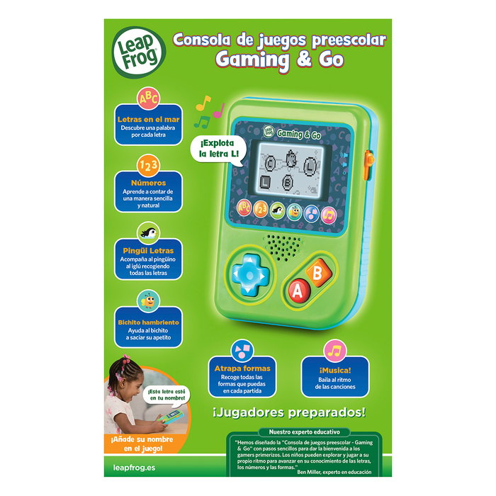 LeapFrog Consola Juegos Gaming And Go 80-621239 V-Tech Educativa Preescolar LCD 6 Juegos, Nombre Personalizable, +3 Años