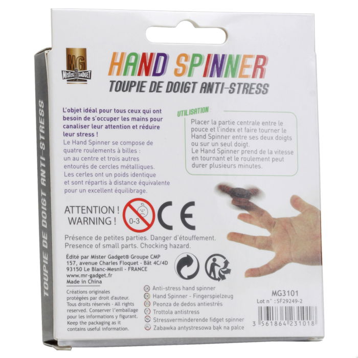 Mister Gadget Peonza De Dedos Fidget Spinner Anti-Estrés Concentración Adultos Niños Medidas 7.5cm