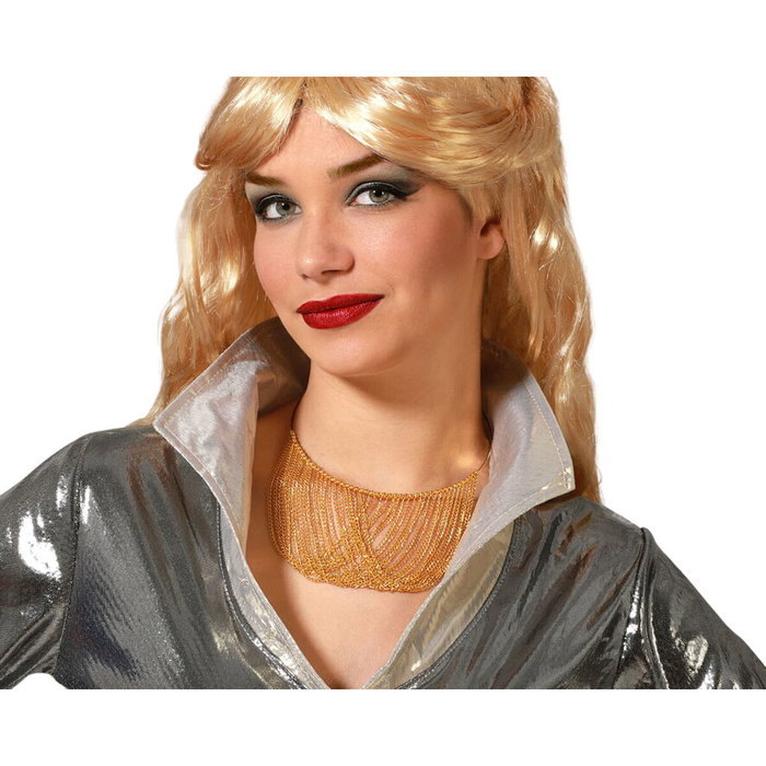 Atosa Collar de malla dorado para mujer estilo disco años 70
