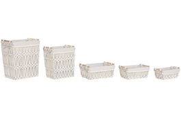 DKD Home Decor Cesta Ropa Shabby Blanco Natural 32 x 51 x 42 cm Set de 5