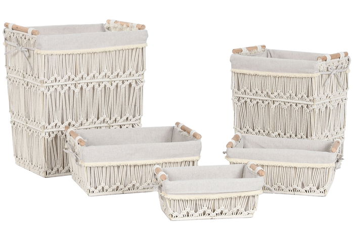 DKD Home Decor Cesta Ropa Shabby Blanco Natural 32 x 51 x 42 cm Set de 5