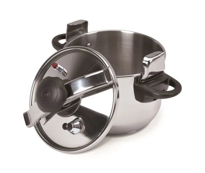 Jata Olla a Presión 4 Litros Acero Inoxidable, Modelo OPC4 con 3 Sistemas de Seguridad, Cierre por Asa Giratoria, Apta para Inducción y Todas las Cocinas