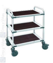 Rieber Carro Servostar con bandeja de Resopal Nogal, estructura de acero inoxidable, para almacenaje y transporte