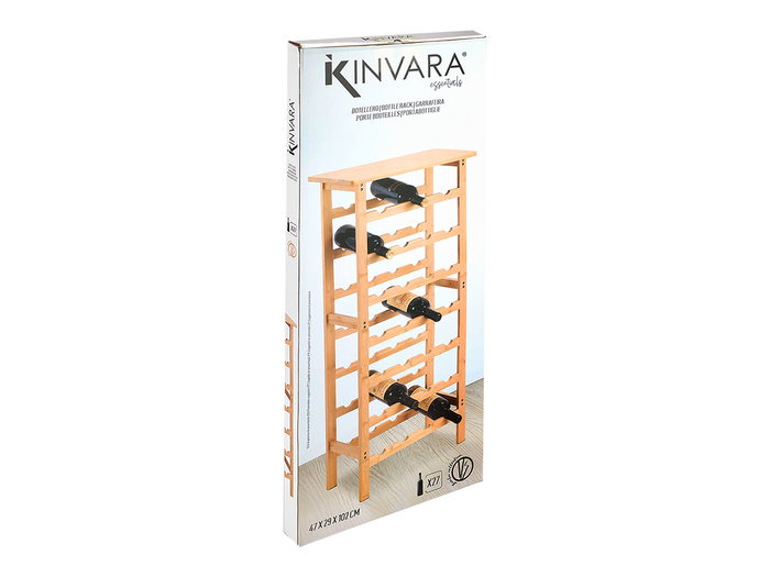 Kinvara Botellero de Bambú para 27 Botellas, Estantería o Alacena para Vino, Dimensiones 100.5x41x4.5 cm, Color Natural