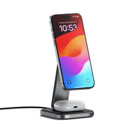 Satechi Soporte Carga Inalámbrica Qi2 Plegable 2 en 1 para iPhone y AirPods con Carga Rápida 15W