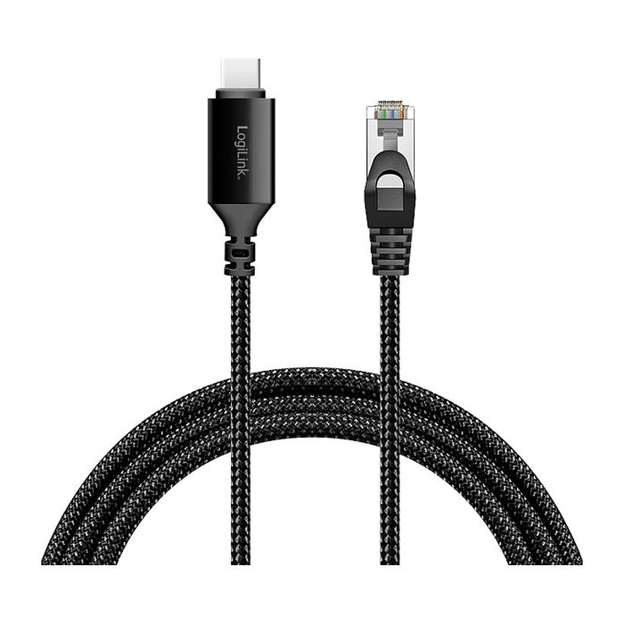 LogiLink Cable Ethernet USB 3.2 C/M a RJ45/M, 1 Gbps, 5 m, negro/gris