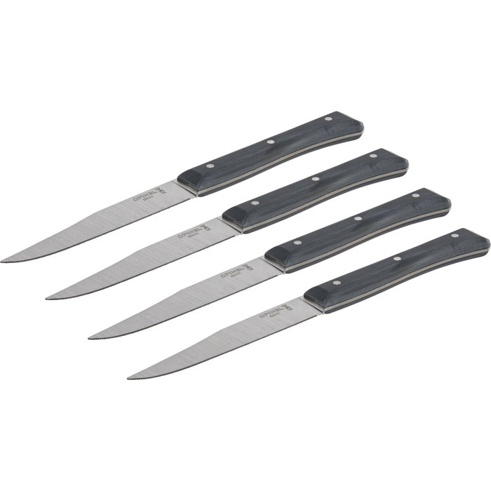Opinel Set de 4 Cuchillos de Mesa Facette Slate Gris Silbido de Yatagán La de 11 cm de Hoja de Acero Inoxidable