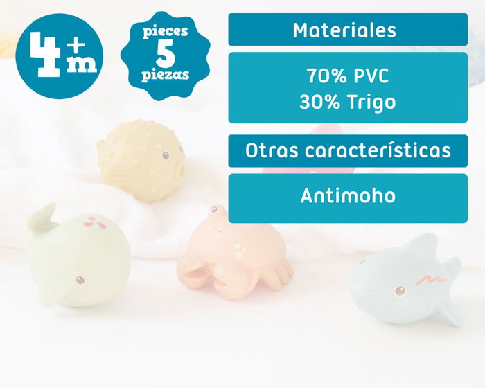 KioKids Set 5 Animales Marinos Antimoho para Baño con Trigo Multicolor +4 Meses KioKids Set 5 Animales Marinos Antimoho para Baño con Trigo Multicolor +4 Meses