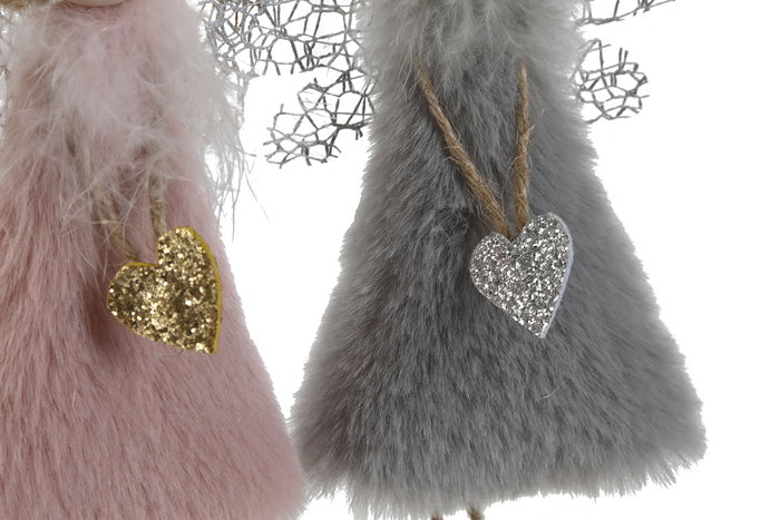 DKD Home Decor Decoración Colgante Navidad Fantasía Hada Gris Claro Rosa 3 x 18 x 8 cm (12 Unidades)