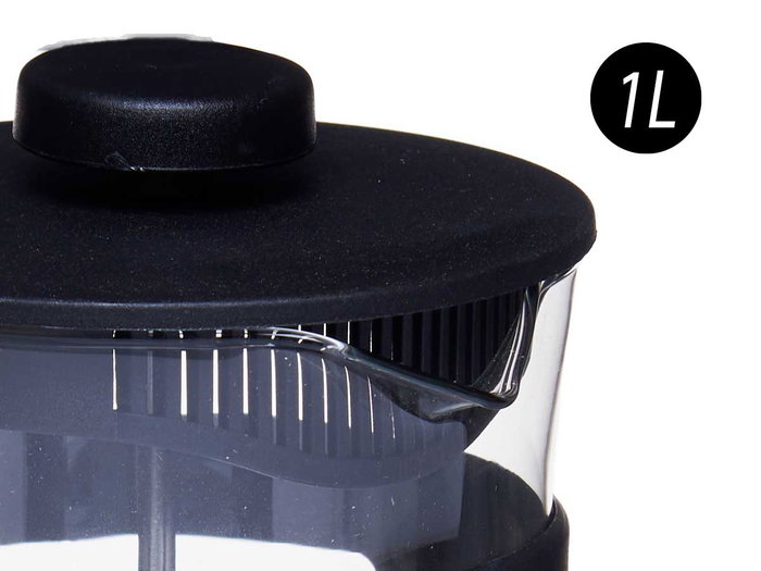 Vivalto Tetera de Vidrio y Plástico con Embolo, 1 L, Negra y Transparente, 14x21x10.7 cm (Set de 8)