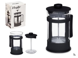 Vivalto Tetera de Vidrio y Plástico con Embolo, 1 L, Negra y Transparente, 14x21x10.7 cm (Set de 8)