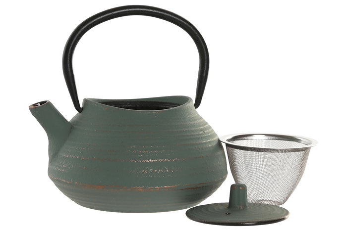 DKD Home Decor Tetera Oriental Verde Naranja Hierro Colado Inox 400ml (2 Unidades) 11 x 13.5 x 13 cm