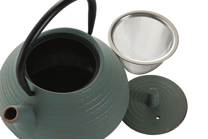 DKD Home Decor Tetera Oriental Verde Naranja Hierro Colado Inox 400ml (2 Unidades) 11 x 13.5 x 13 cm