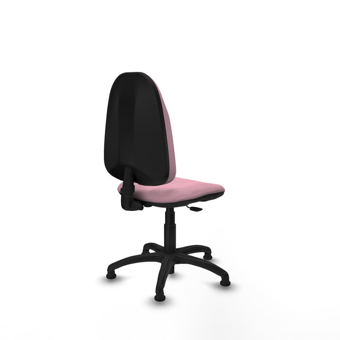 Silla de oficina Algarra con mecanismo Contacto permanente básico tapizada con Tela color Rosa. Equipada con Base poliamida negra, Sin brazosy Topes Silla de oficina Algarra con mecanismo Contacto permanente básico tapizada con Tela color Rosa. Equipada con Base poliamida negra, Sin brazosy Topes