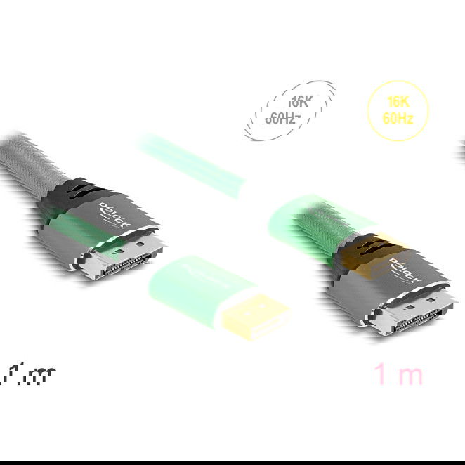 DeLOCK Cable DisplayPort 2.1 16K 60Hz 1m Hembra-Hembra 40 Gbit/s, Conectores de Metal Dorado, Blindado 3 Capas, Verde, 89111 DeLOCK Cable DisplayPort 2.1 16K 60Hz 1m Hembra-Hembra 40 Gbit/s, Conectores de Metal Dorado, Blindado 3 Capas, Verde, 89111