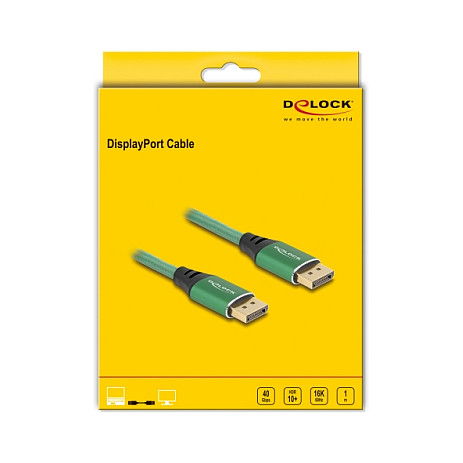 DeLOCK Cable DisplayPort 2.1 16K 60Hz 1m Hembra-Hembra 40 Gbit/s, Conectores de Metal Dorado, Blindado 3 Capas, Verde, 89111 DeLOCK Cable DisplayPort 2.1 16K 60Hz 1m Hembra-Hembra 40 Gbit/s, Conectores de Metal Dorado, Blindado 3 Capas, Verde, 89111