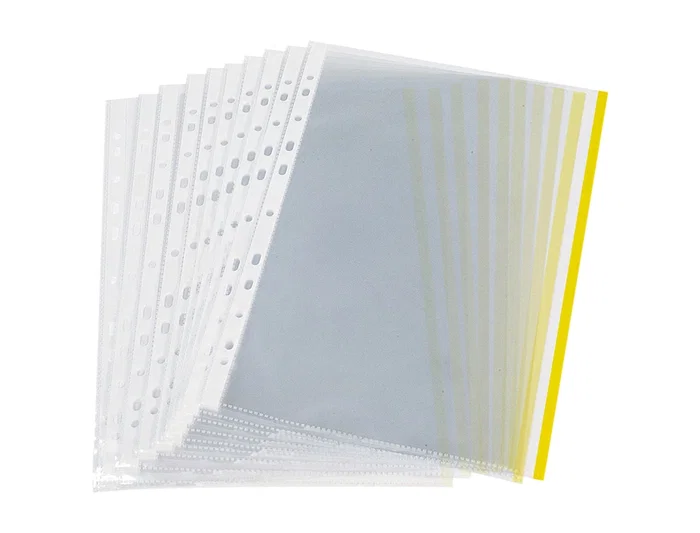 Q-connect Funda Multitaladro Cristal DIN A4 70 micras Borde Amarillo, Bolsa 10 Unidades