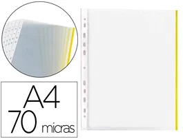 Q-connect Funda Multitaladro Cristal DIN A4 70 micras Borde Amarillo, Bolsa 10 Unidades
