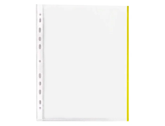 Q-connect Funda Multitaladro Cristal DIN A4 70 micras Borde Amarillo, Bolsa 10 Unidades