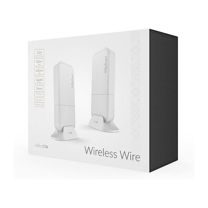 MikroTik RBWAPG-60ADKIT Bridge Wireless Wire de 60 GHz, Kit de 2 Unidades, 1 Gbps, PoE, RouterOS, 200 m Exteriores, Blanco