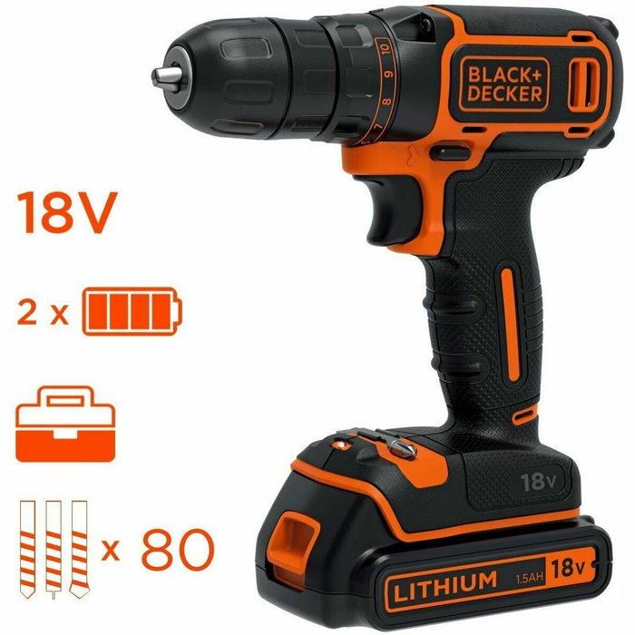 Black + Decker BDCDC18BAFC Taladro-atornillador 18 V con 80 accesorios