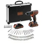 Black + Decker BDCDC18BAFC Taladro-atornillador Inalámbrico 18V Li-Ion con 80 Accesorios Naranja