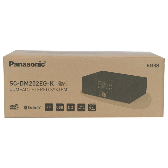 Panasonic SC-DM202EG-K Microcadena de Música Bluetooth 5.0 con CD, DAB+, USB, Reloj y Alarma - Negro