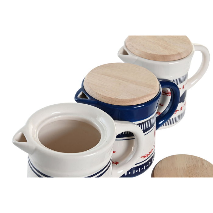 DKD Home Decor Set de 3 Graseras BLUE RED BIRD de Gres e Inox, 680ml