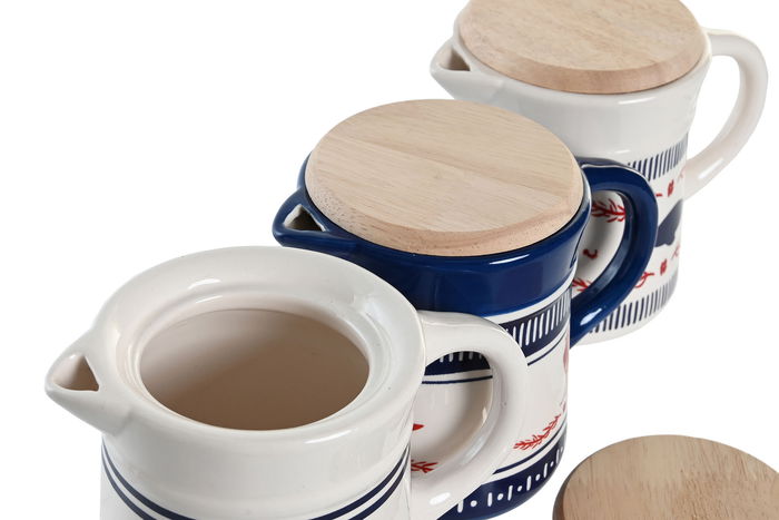 DKD Home Decor Grasera Mediterraneo Azul Rojo 11 x 13 x 16 cm Gres Inox Mdf 680ml