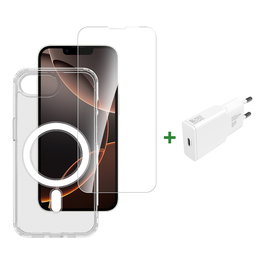 4smarts 541359 Kit Inicial Premium 3en1 - Estuche y Protector de Pantalla Transparente y Blanco para Apple iPhone SE (4ta Generación)