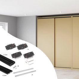Emuca Sistema Flow 2 de superficie en formato kit para un armario de 2 puertas correderas de madera apoyadas con cierre suave