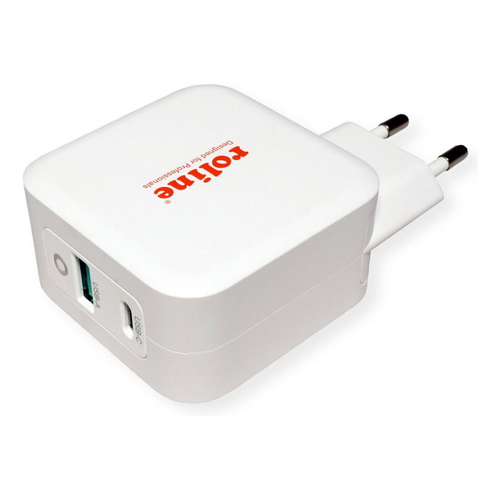 ROLINE Cargador USB 65W con enchufe europeo y 2 puertos (Tipo-A QC3.0 y Tipo-C PD)