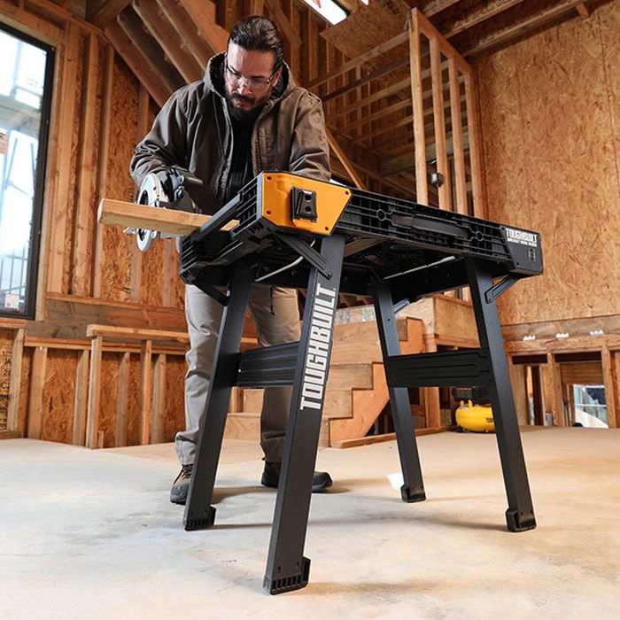 Toughbuilt Banco de trabajo plegable TB-WB700 Montaje Rápido, Soporta 454kg, Asa Transporte, Plegable Compacto