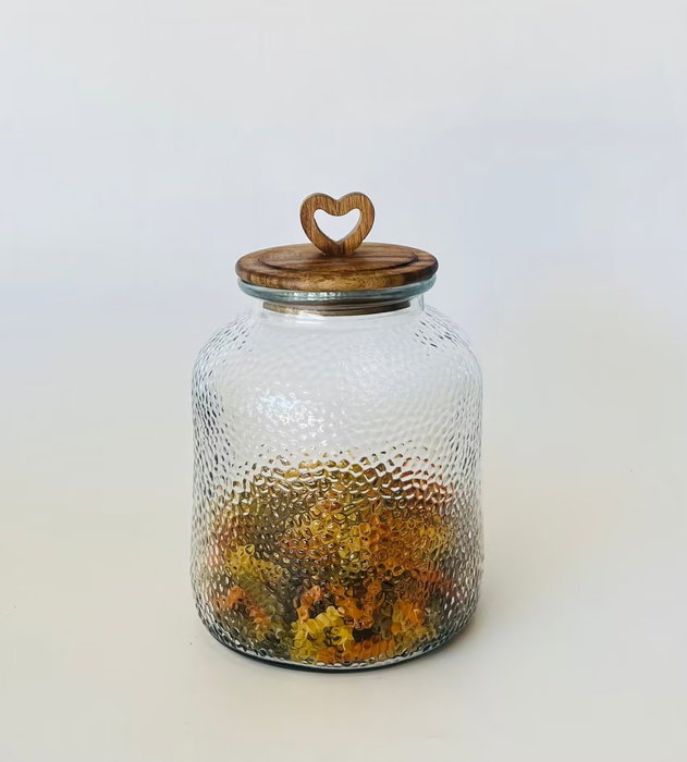 DKD Home Decor Bote Transparente y Natural de Cristal y Acacia 17.3 x 24.5 x 17.3 cm (4 Unidades)