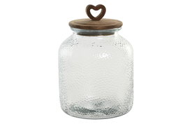DKD Home Decor Bote de Cristal y Acacia Corazón 3,2L