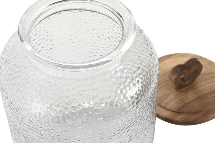 DKD Home Decor Bote Transparente y Natural de Cristal y Acacia 17.3 x 24.5 x 17.3 cm (4 Unidades)
