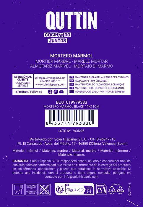 Inde Mortero de Mármol Negro, Dimensiones 11x11 cm - Quttin (12 Unidades)