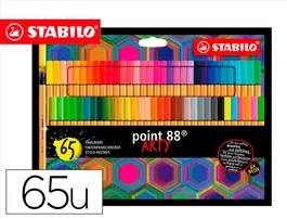 Stabilo Rotulador Point 88 Punta de Fibra Arty Line, Estuche de 65 Unidades, Colores Surtidos, Trazo 0.4 mm